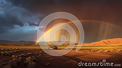 the magic of a vibrant rainbow in the midst of a summer rain shower Stock Photo