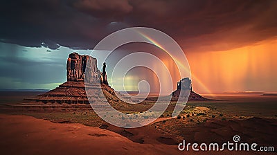 the magic of a vibrant rainbow in the midst of a summer rain shower Stock Photo