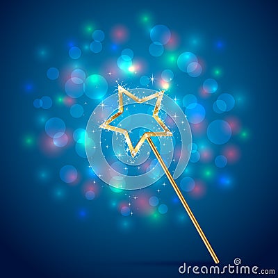 Magic wand on blue background Vector Illustration