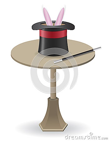 Magic wand and cylinder hat on the table vector il Vector Illustration