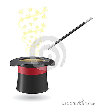 Magic wand and cylinder hat vector illustration Vector Illustration