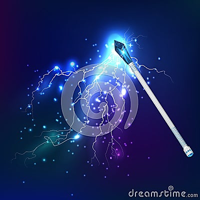 Magic Wand With Electric Discharge Effect Vector Illustration