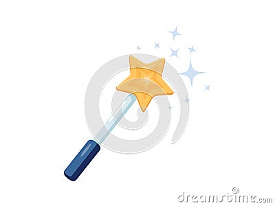 Magic wand flat vector illustration. Sorcerer equipment isolated on white background. Magician stick with stars Vector Illustration