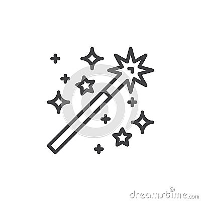 Magic wand line icon, outline vector sign, linear style pictogram isolated on white. Vector Illustration