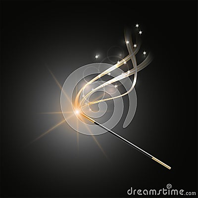 Magic wand with magical gold sparkle trail Vector Illustration