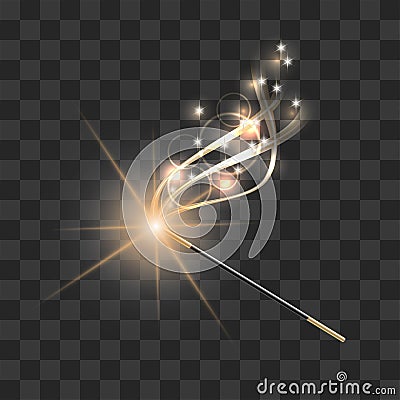 Magic wand with magical gold sparkle trail Vector Illustration