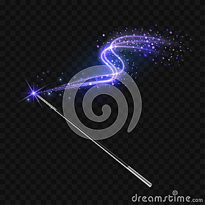 Magic wand with magical violet sparkle trail Vector Illustration