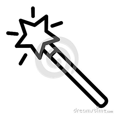 Magic wand with star line icon. Magician wand vector illustration isolated on white. Wizard stick outline style design Vector Illustration