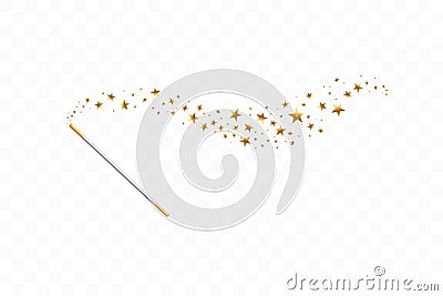 Magic wand with a stars on transparent background. Trace of gold dust. Magic abstract background isolated. Miracle and Vector Illustration