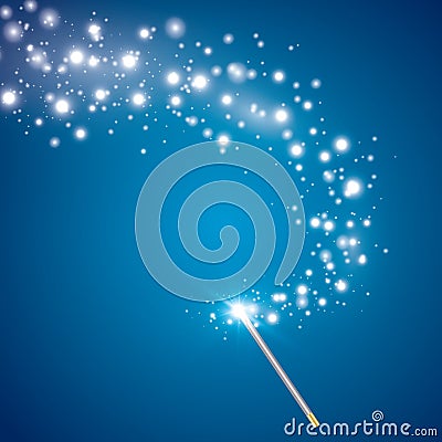 Magic wand vector background. Miracle magician wand magical stick with sparkle magic lights Vector Illustration