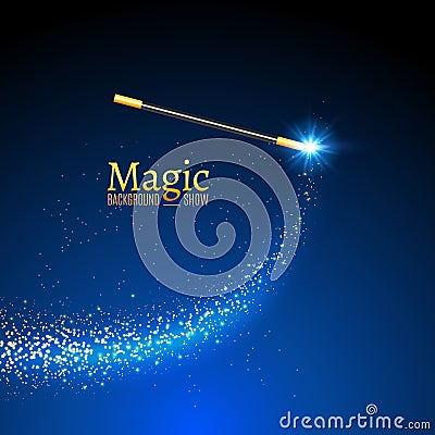 Magic wand vector background. Miracle magician wand with sparkle lights Vector Illustration