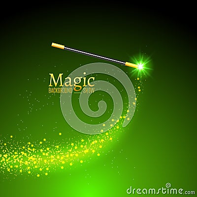 Magic wand vector background. Miracle magician wand with sparkle lights Vector Illustration