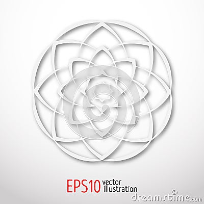 Magic white lotus in circle 3d . Sacral geometry figure. Scandinavian, celtic or eastern style illustration. Enigmatic Vector Illustration