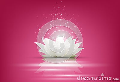 Magic White Lotus flower on pink background Vector Illustration