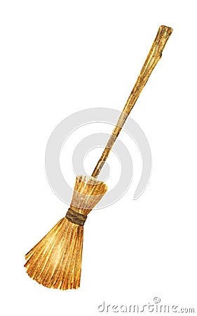 Magic Witch Broom. House cleaning equipment. Watercolor illustration. Cartoon Illustration