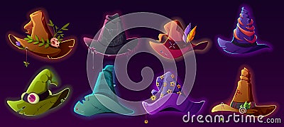 Magic witch and wizard hats for Halloween costume Vector Illustration