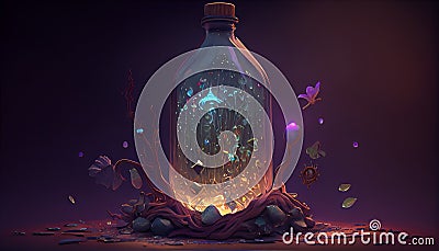 Magic Witchcraft Bottle with Shininng Glowing Wonder Inside It for Design Stock Photo