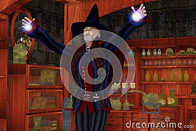 Magic Wizard with Orbs Stock Photo