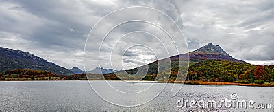 Magical austral Magellanic subpolar forests and turquoise lagoons in Tierra del Fuego National Park, Beagle Channel, Patagonia, Stock Photo