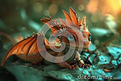 Magical Baby dragon. Generate Ai Stock Photo