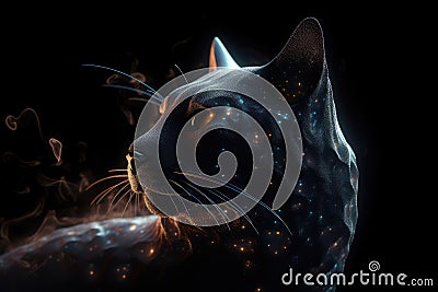 Magical black cat with galaxies spirals space nebulae stars smoke graphic Stock Photo