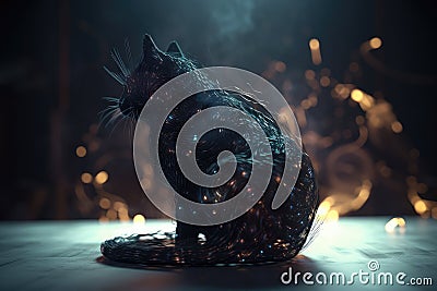 Magical black cat with galaxies spirals space nebulae stars smoke graphic Stock Photo