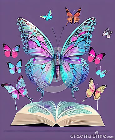 magical book of fairies with butterflies coming out of it Cartoon Illustration