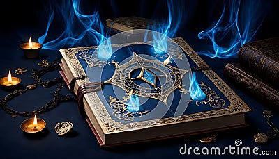 Mystical Book with Blue Essence Stock Photo