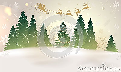 Magical christmas background with santa and christmas tree Stock Photo