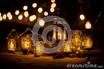 Magical Christmas Lantern String Lights Illuminate Your Holiday Season.AI Generated Stock Photo