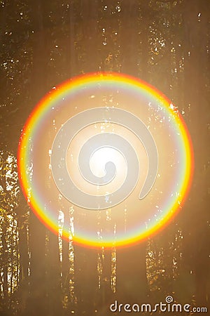 Magical circle rainbow ray from the sun Stock Photo