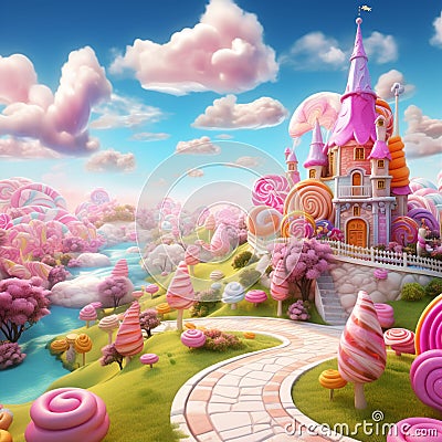 Magical Cotton Candy Landscape Stock Photo