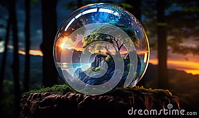 Magical crystal ball holds a captivating dreamscape within, inviting exploration of the imagination Stock Photo