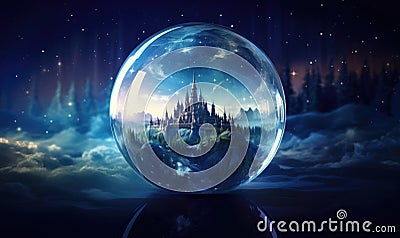 Magical crystal ball holds a captivating dreamscape within, inviting exploration of the imagination Stock Photo