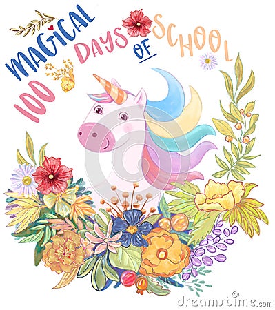 100 magical days of school Unicorn Stock Photo