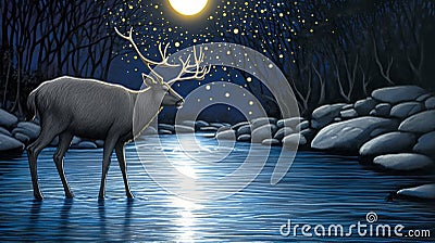 magical deer scenery poster generative AI Stock Photo