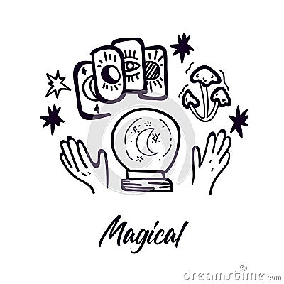 Magical Doodle Postcard Vector Illustration