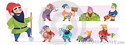 Magical dwarf. Fairytale garden gnomes game characters exact vector fantasy persons in cartoon style Vector Illustration