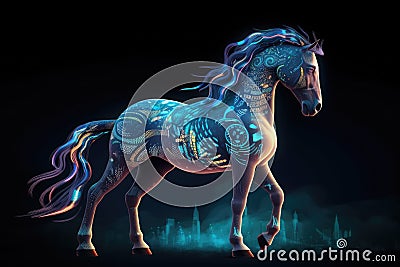 Wild horse in a fantastic and dreamlike setting. Generative AI Stock Photo