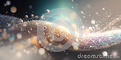 Magical fantasy abstract swirling fairy dust. Sparkling glowing surreal silver explosion. Enchanted imagination glitter. Stock Photo