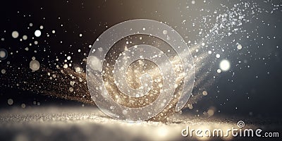 Magical fantasy abstract swirling fairy dust. Sparkling glowing surreal silver explosion. Enchanted imagination glitter. Stock Photo