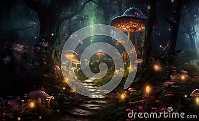 Magical fantasy fairy tale scenery, night in a forest Stock Photo