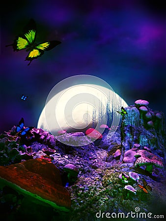 Magical Fantasy Mushroom World Stock Photo