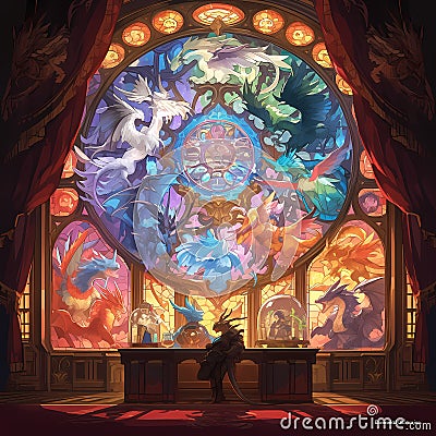 Magical Fantasy Stained Glass Window Stock Photo