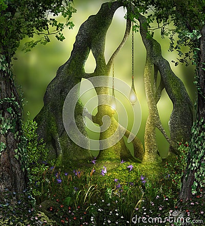 Magical Forest Fairy Lights Stock Photo