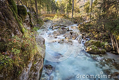 Magical Forest at Lake Hintersee with Creek Ramsauer Ache - HDR image. National Park Berchtesgadener Land, Germany Stock Photo