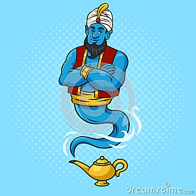 Magical genie pinup pop art raster illustration Cartoon Illustration