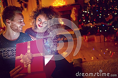 Magical gift in box for Christmas Stock Photo