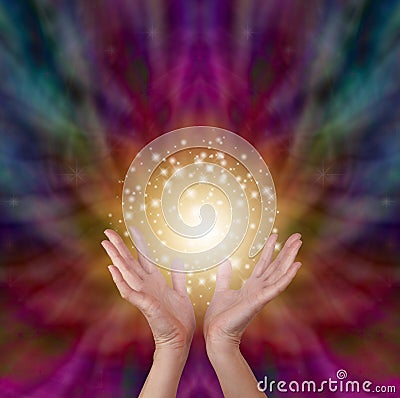 Magical healing energy on radiating color background Stock Photo