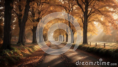 Magical Light Path: Fall Splendor in Every Step Stock Photo